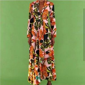 Farm Rio Pink Toucananas Maxi Dress, XS, multi-color pattern